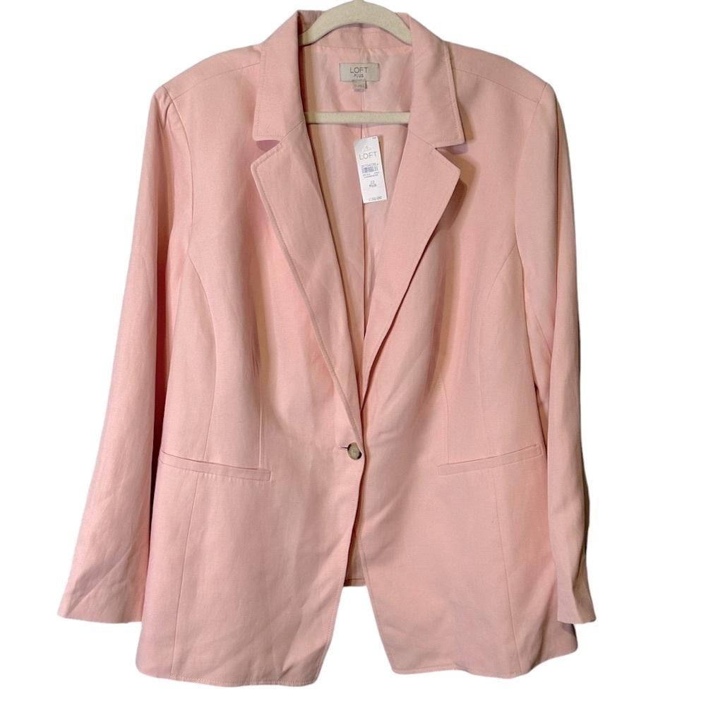 LOFT Linen Blend Modern Blazer‎ Pink One Button Career Office NWT Size 22 494229